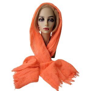 Orange Crinkle Long Wide Rectangular Viscose Scarf